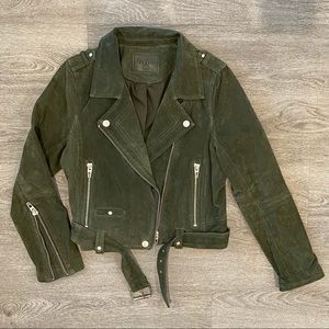 BLANK NYC Olive Green Suede Leather Moto Jacket